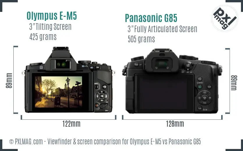 Olympus E-M5 vs Panasonic G85 Screen and Viewfinder comparison