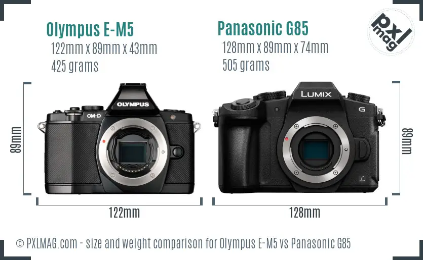 Olympus E-M5 vs Panasonic G85 size comparison