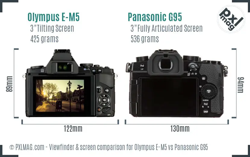 Olympus E-M5 vs Panasonic G95 Screen and Viewfinder comparison