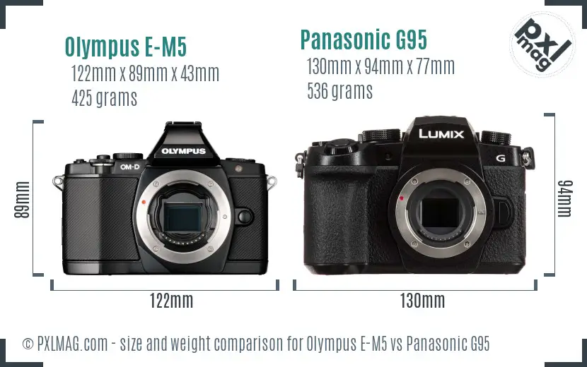 Olympus E-M5 vs Panasonic G95 size comparison