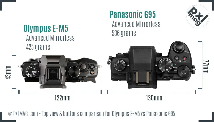 Olympus E-M5 vs Panasonic G95 top view buttons comparison