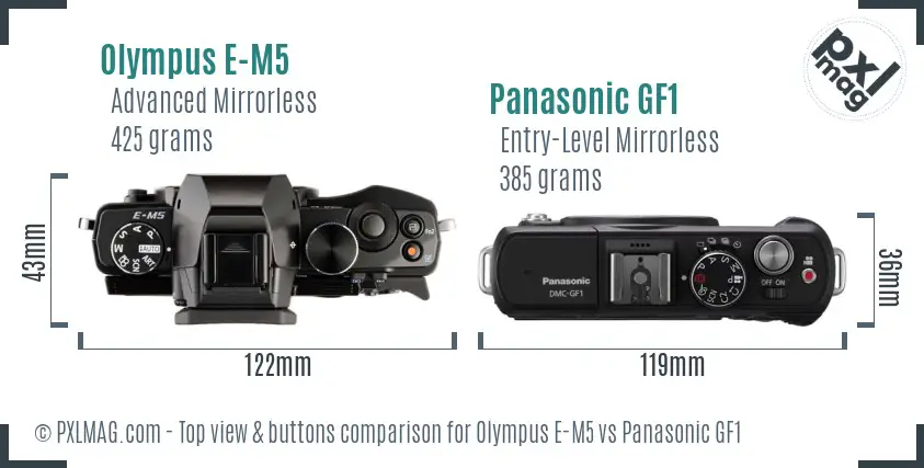 Olympus E-M5 vs Panasonic GF1 top view buttons comparison