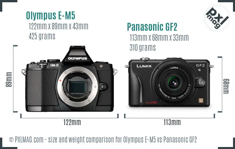 Olympus E-M5 vs Panasonic GF2 size comparison