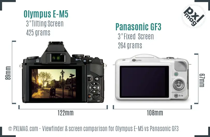 Olympus E-M5 vs Panasonic GF3 Screen and Viewfinder comparison