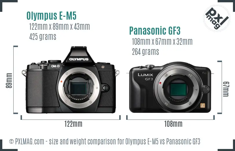 Olympus E-M5 vs Panasonic GF3 size comparison