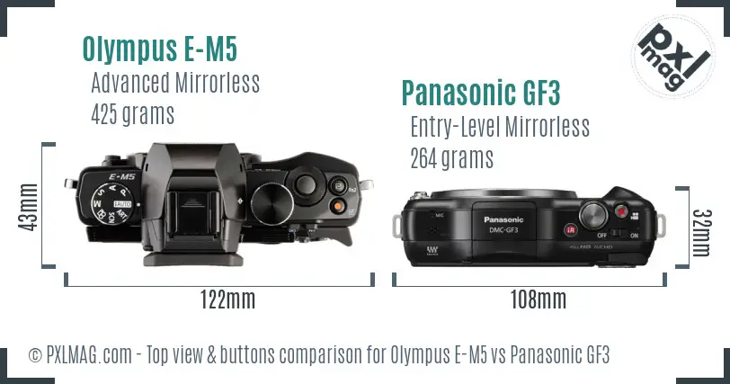 Olympus E-M5 vs Panasonic GF3 top view buttons comparison