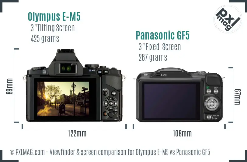 Olympus E-M5 vs Panasonic GF5 Screen and Viewfinder comparison