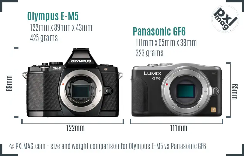 Olympus E-M5 vs Panasonic GF6 size comparison