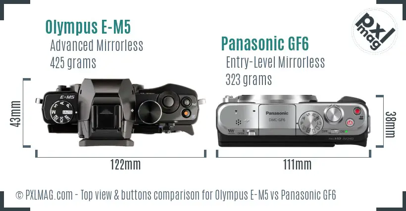 Olympus E-M5 vs Panasonic GF6 top view buttons comparison
