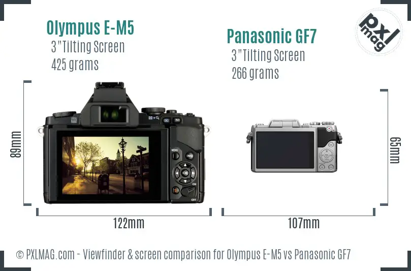 Olympus E-M5 vs Panasonic GF7 Screen and Viewfinder comparison