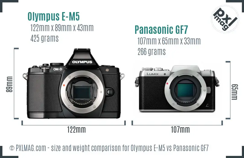 Olympus E-M5 vs Panasonic GF7 size comparison