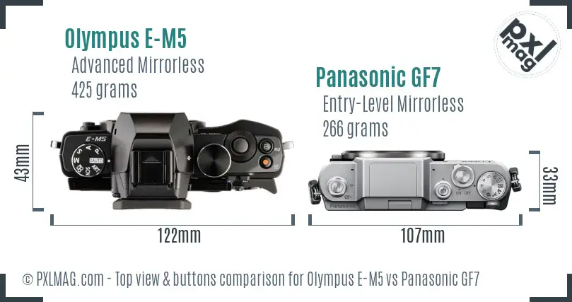 Olympus E-M5 vs Panasonic GF7 top view buttons comparison