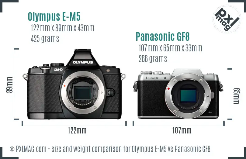 Olympus E-M5 vs Panasonic GF8 size comparison