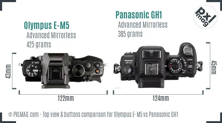 Olympus E-M5 vs Panasonic GH1 top view buttons comparison