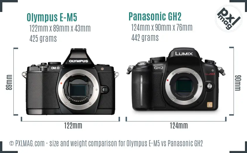 Olympus E-M5 vs Panasonic GH2 size comparison