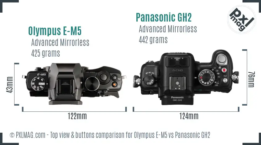 Olympus E-M5 vs Panasonic GH2 top view buttons comparison