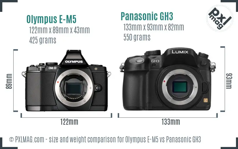 Olympus E-M5 vs Panasonic GH3 size comparison
