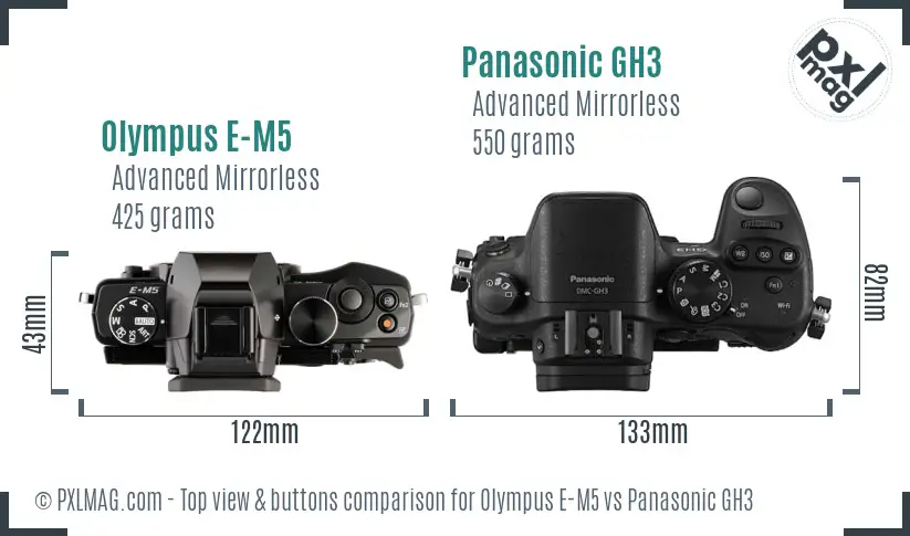 Olympus E-M5 vs Panasonic GH3 top view buttons comparison