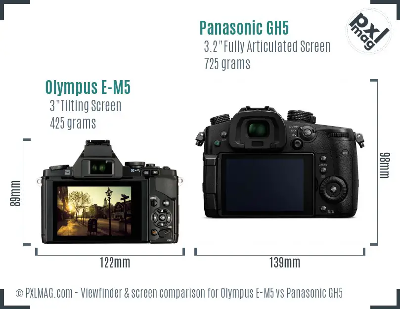 Olympus E-M5 vs Panasonic GH5 Screen and Viewfinder comparison