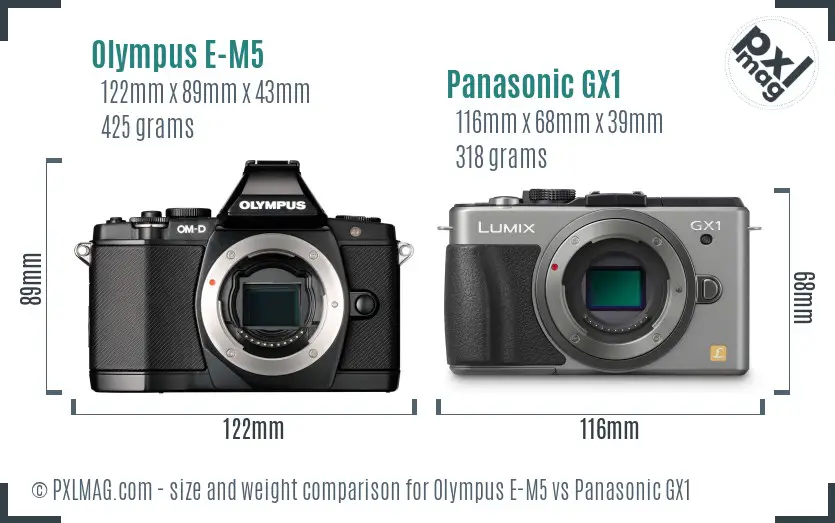 Olympus E-M5 vs Panasonic GX1 size comparison