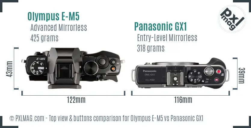 Olympus E-M5 vs Panasonic GX1 top view buttons comparison