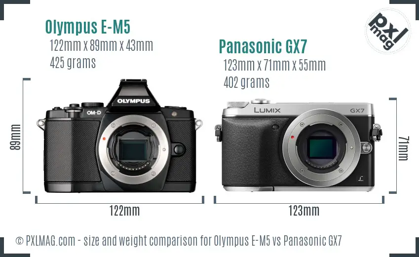 Olympus E-M5 vs Panasonic GX7 size comparison