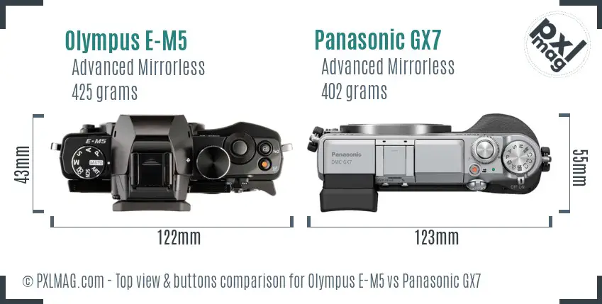 Olympus E-M5 vs Panasonic GX7 top view buttons comparison