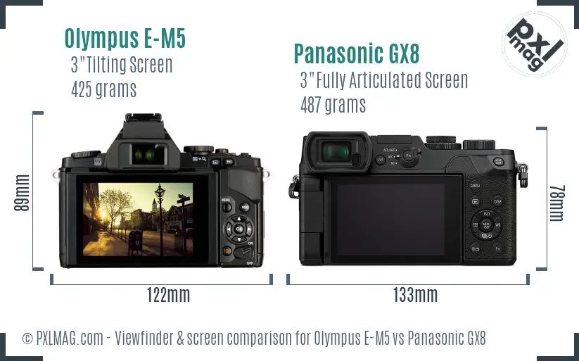 Olympus E-M5 vs Panasonic GX8 Screen and Viewfinder comparison