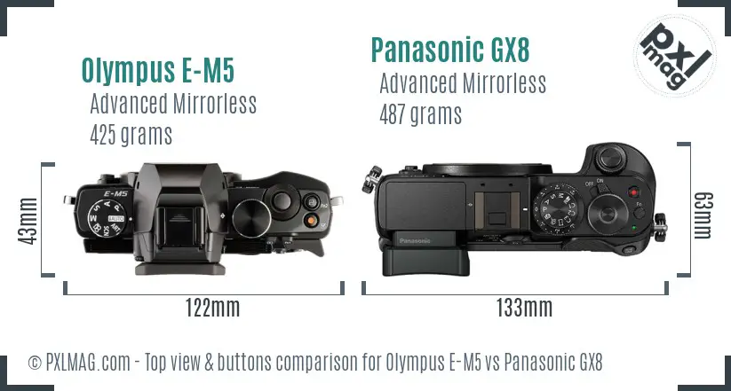 Olympus E-M5 vs Panasonic GX8 top view buttons comparison