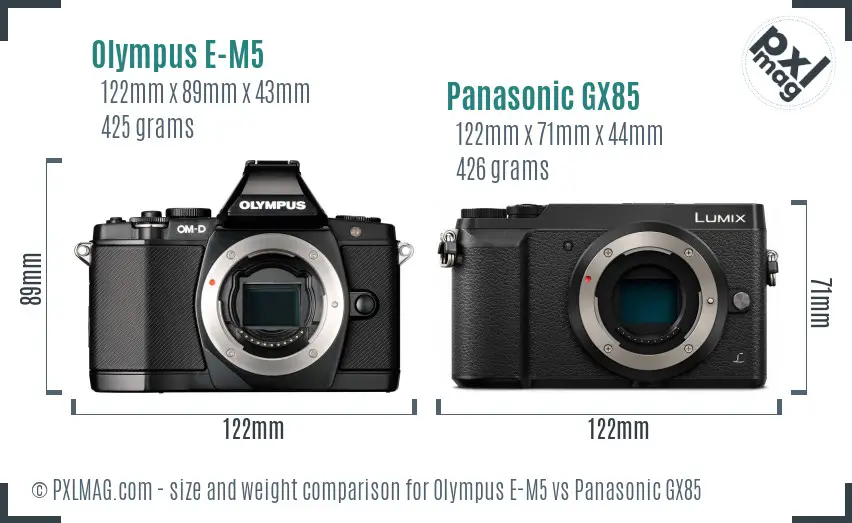 Olympus E-M5 vs Panasonic GX85 size comparison