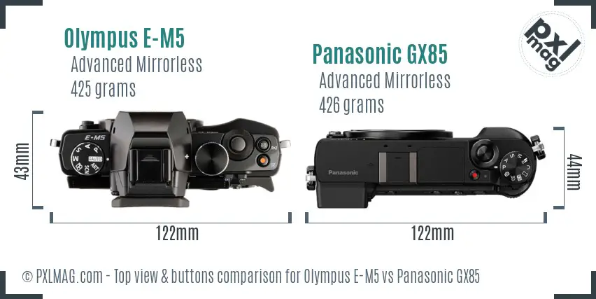 Olympus E-M5 vs Panasonic GX85 top view buttons comparison