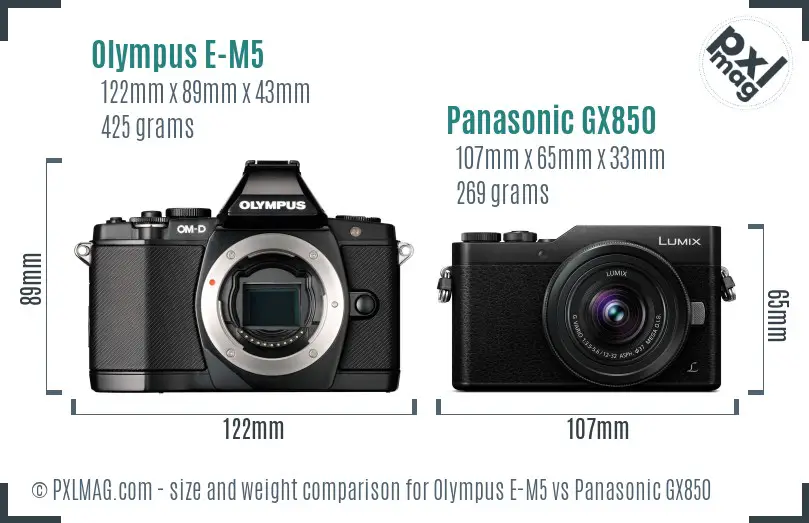 Olympus E-M5 vs Panasonic GX850 size comparison