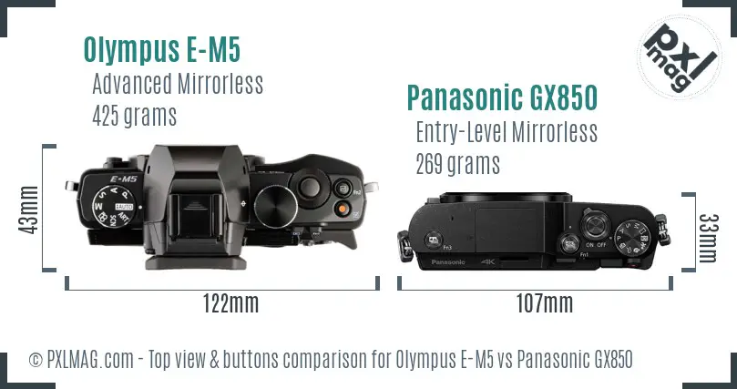 Olympus E-M5 vs Panasonic GX850 top view buttons comparison