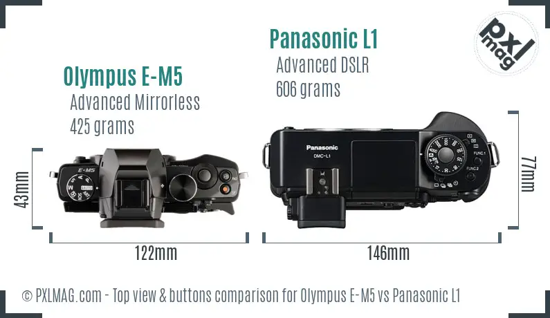 Olympus E-M5 vs Panasonic L1 top view buttons comparison