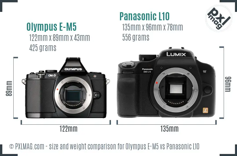 Olympus E-M5 vs Panasonic L10 size comparison Olympus E-M5 vs Panasonic L10 size comparison