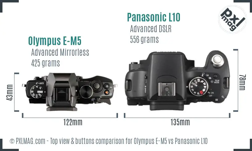 Olympus E-M5 vs Panasonic L10 top view buttons comparison Olympus E-M5 vs Panasonic L10 top view buttons comparison