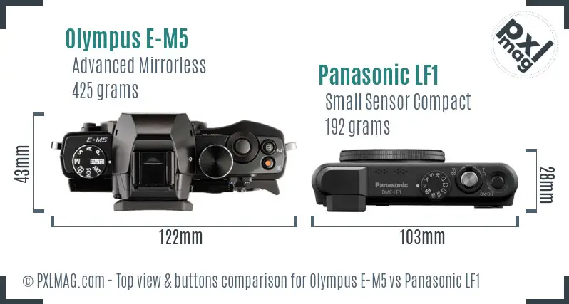Olympus E-M5 vs Panasonic LF1 top view buttons comparison