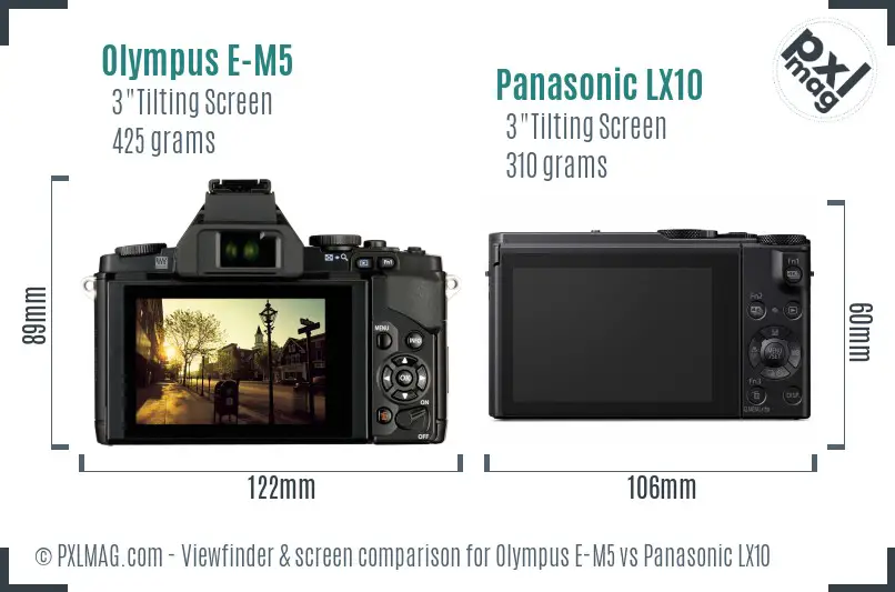 Olympus E-M5 vs Panasonic LX10 Screen and Viewfinder comparison