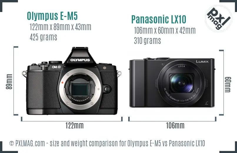 Olympus E-M5 vs Panasonic LX10 size comparison