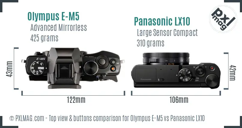 Olympus E-M5 vs Panasonic LX10 top view buttons comparison