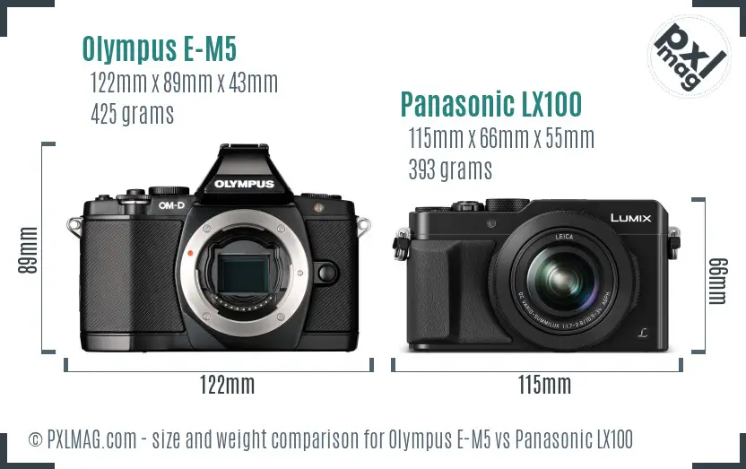 Olympus E-M5 vs Panasonic LX100 size comparison