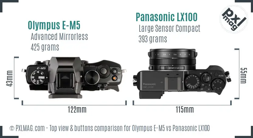 Olympus E-M5 vs Panasonic LX100 top view buttons comparison