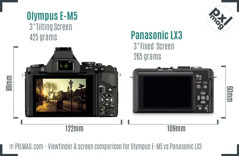 Olympus E-M5 vs Panasonic LX3 Screen and Viewfinder comparison