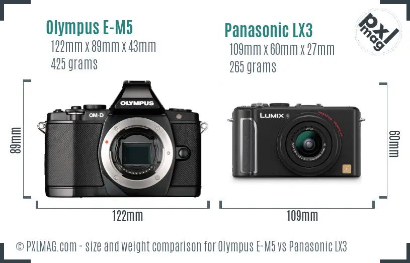 Olympus E-M5 vs Panasonic LX3 size comparison