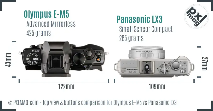 Olympus E-M5 vs Panasonic LX3 top view buttons comparison