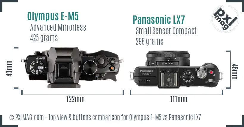 Olympus E-M5 vs Panasonic LX7 top view buttons comparison
