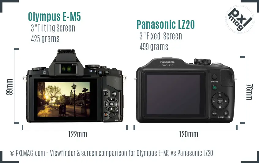 Olympus E-M5 vs Panasonic LZ20 Screen and Viewfinder comparison