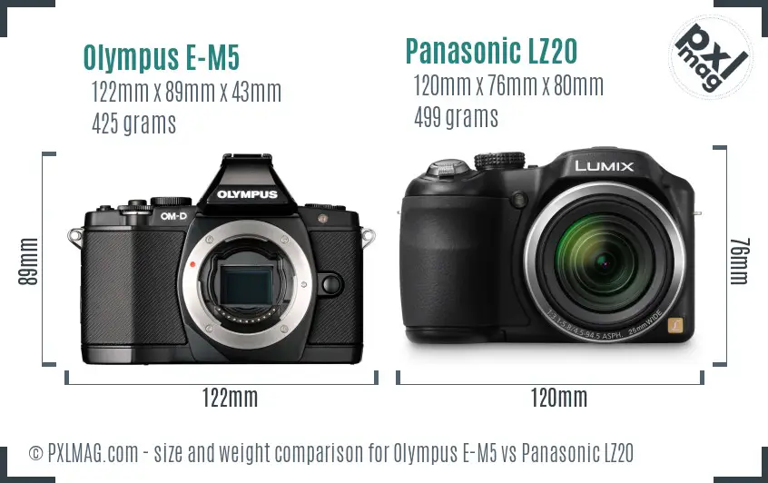 Olympus E-M5 vs Panasonic LZ20 size comparison
