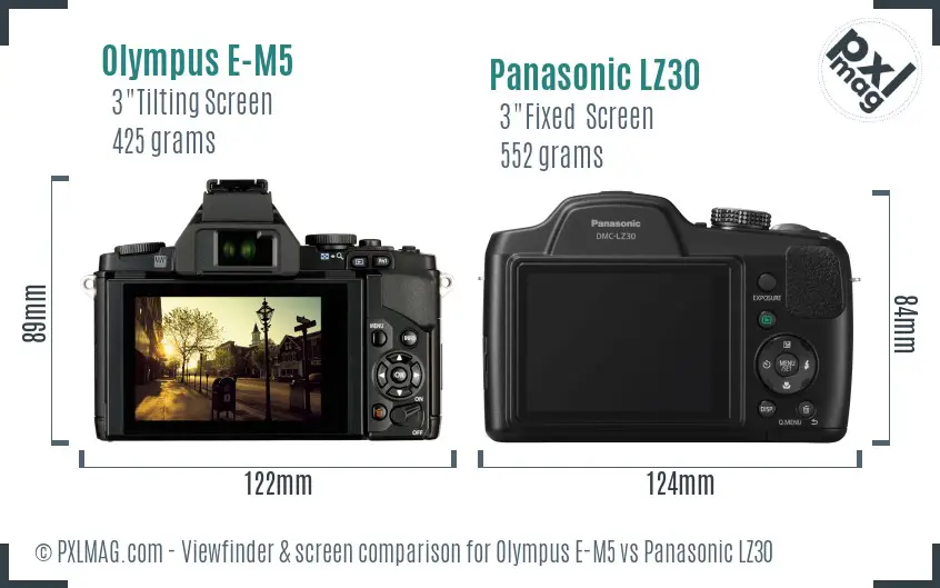 Olympus E-M5 vs Panasonic LZ30 Screen and Viewfinder comparison Olympus E-M5 vs Panasonic LZ30 Screen and Viewfinder comparison