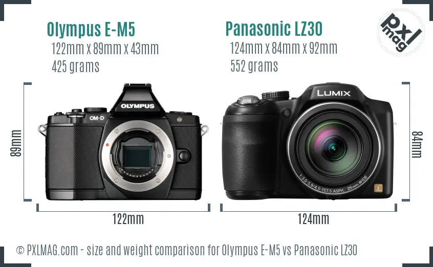 Olympus E-M5 vs Panasonic LZ30 size comparison Olympus E-M5 vs Panasonic LZ30 size comparison